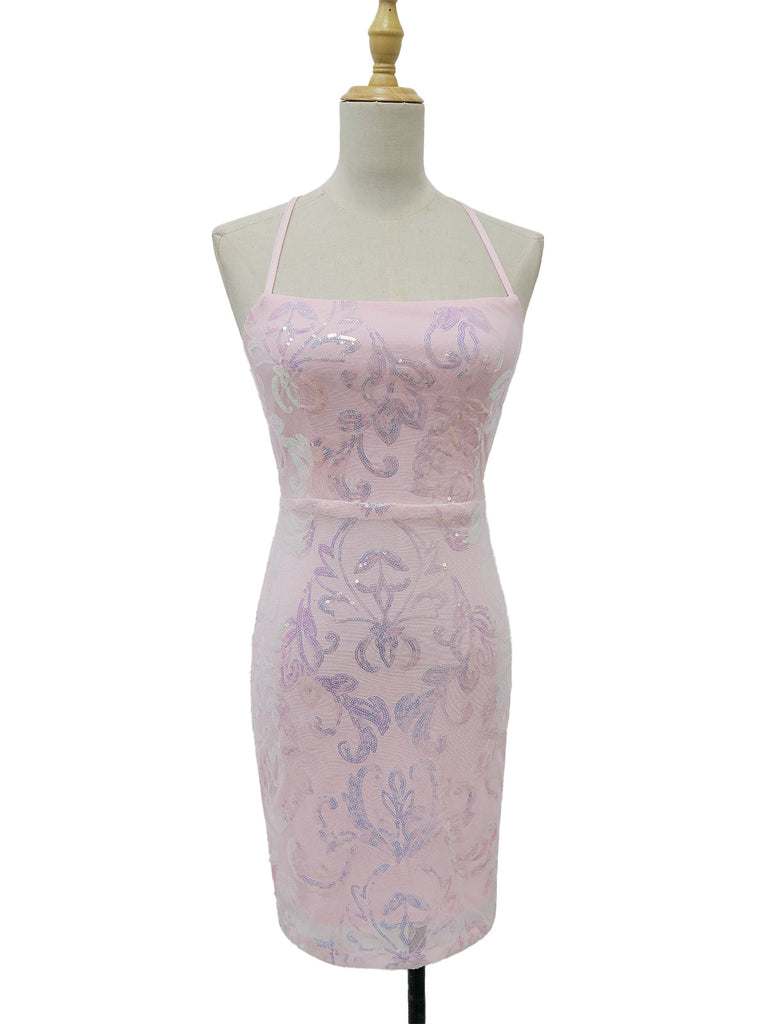 1920s Solid Sequin Spaghetti Strap Backless Dress