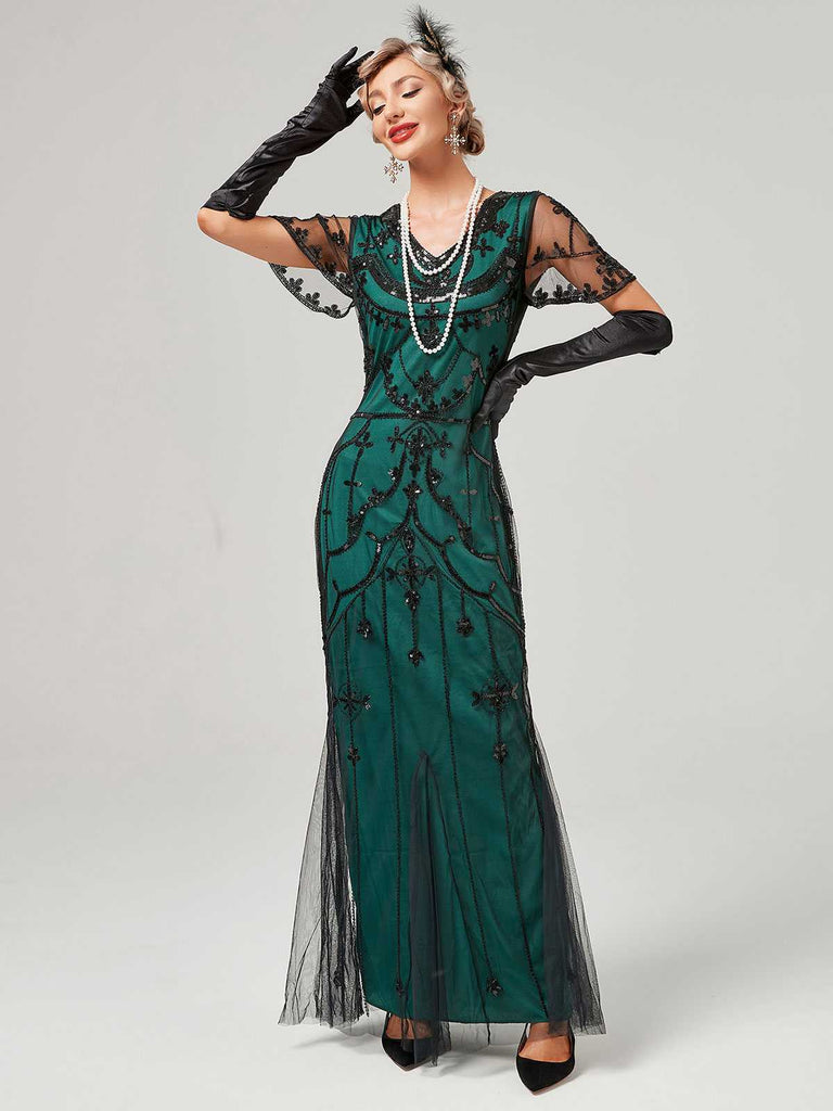 1920s V-Neck Sequined Mesh Mermaid Formal Dress