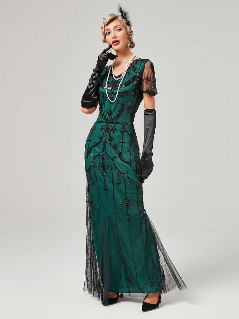 1920s V-Neck Sequined Mesh Mermaid Formal Dress