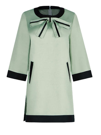 Green 1970s The Queen's Gambit Bow A-Line Dress