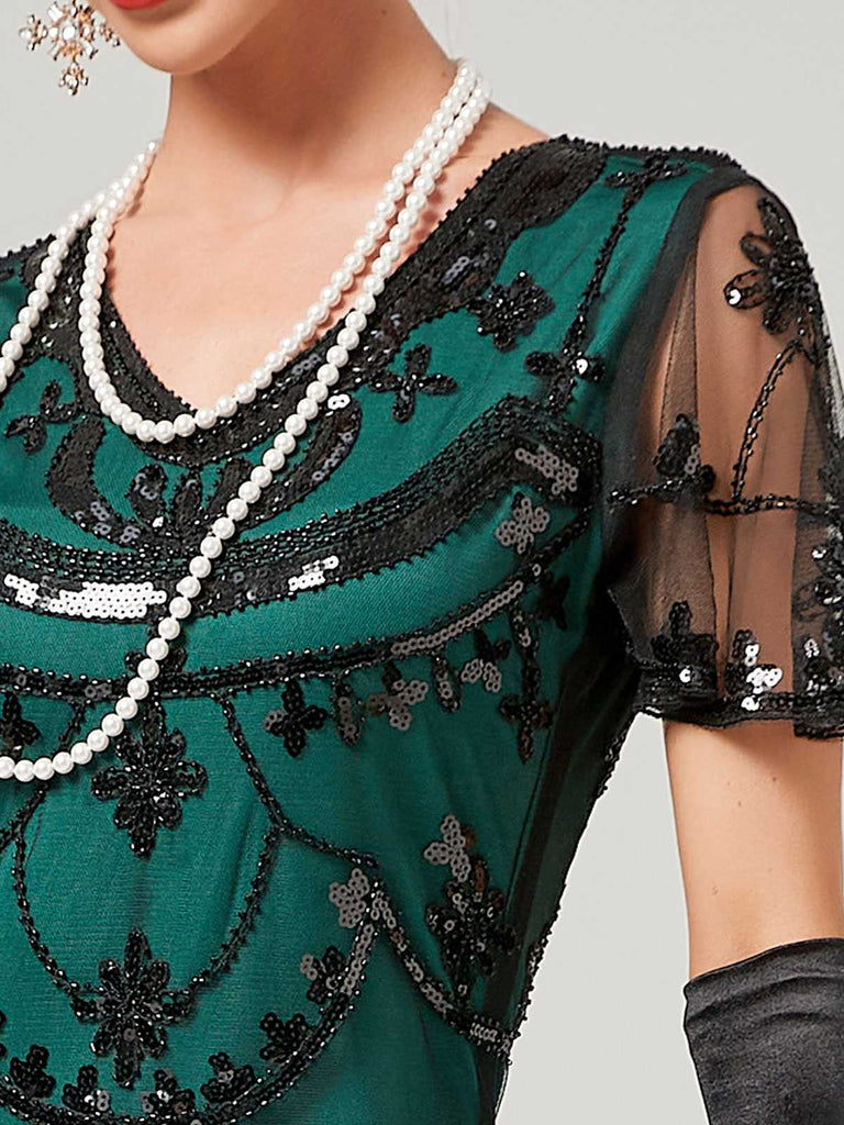 1920s V-Neck Sequined Mesh Mermaid Formal Dress