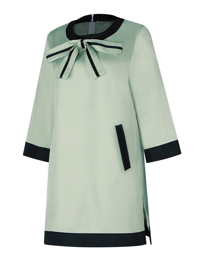 Green 1970s The Queen's Gambit Bow A-Line Dress