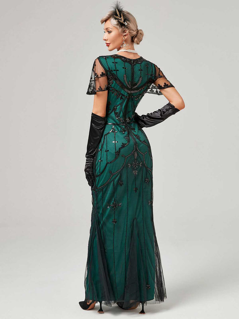 1920s V-Neck Sequined Mesh Mermaid Formal Dress