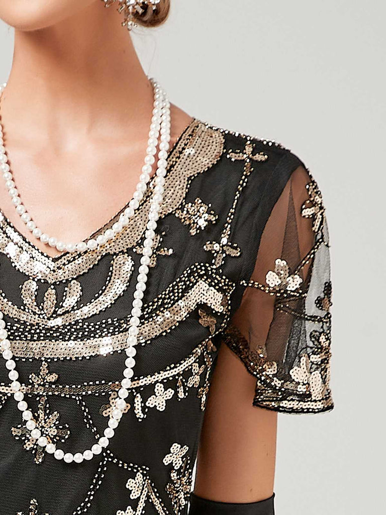 1920s V-Neck Sequined Mesh Mermaid Formal Dress