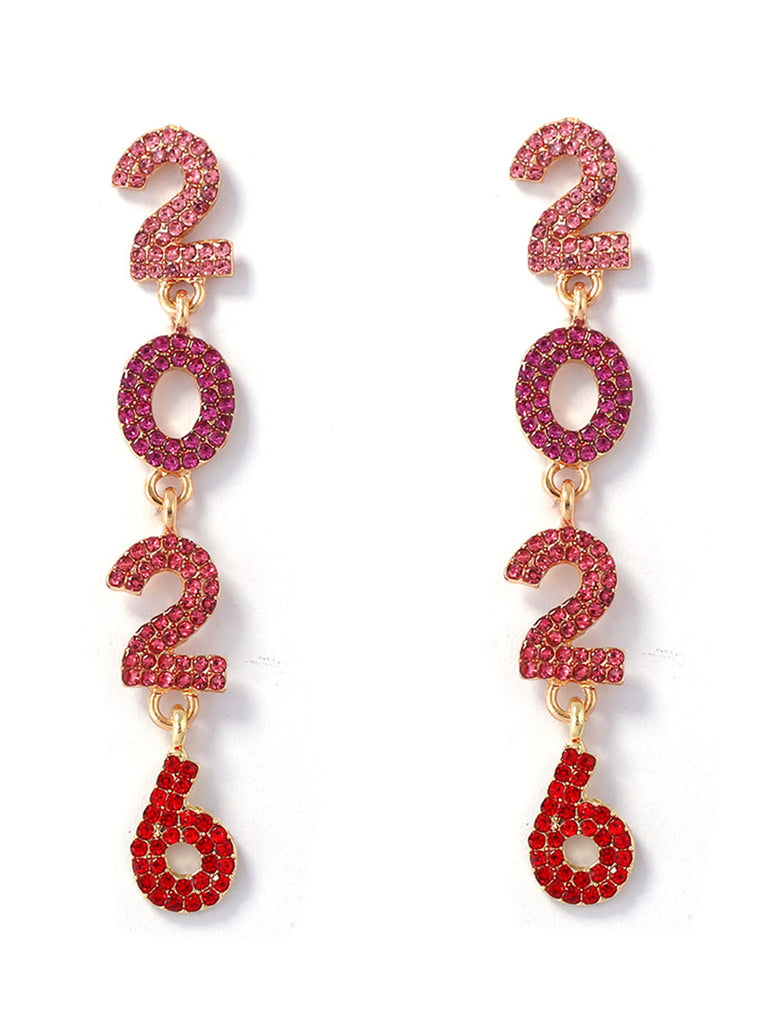 Rhinestone 2026 Colorful New Year's Drop Dangle Earrings