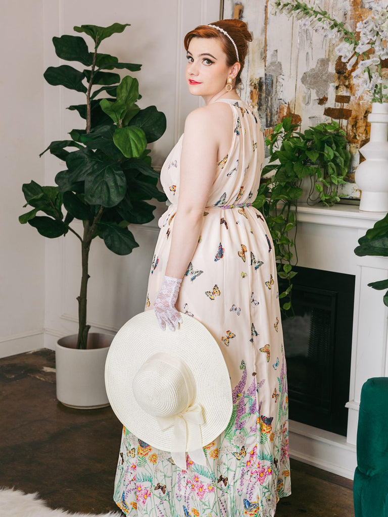 1950s Floral Butterfly Vintage Maxi Dress