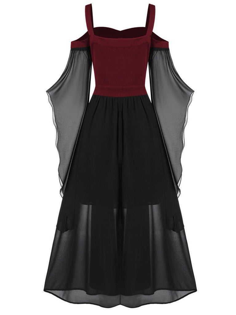 [Plus Size] 1950s Suspender Contrast Color Chiffon Strap Dress