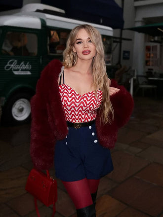 Red & Blue 1950s Chevron Stripe Strap Romper