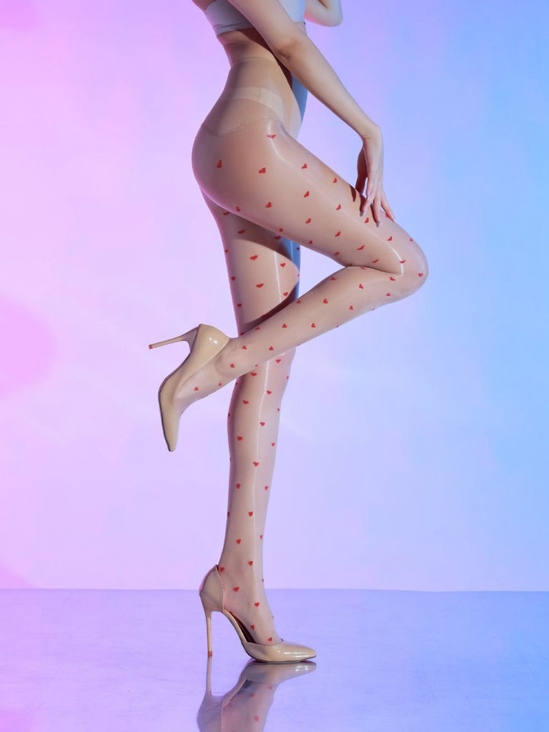 Vintage Heart Dots High-Waisted Pantyhose