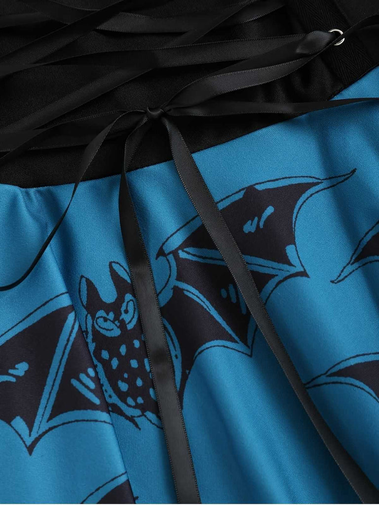 [Plus Size] Dark blue 1950s Bat Lace-Up Halloween dress