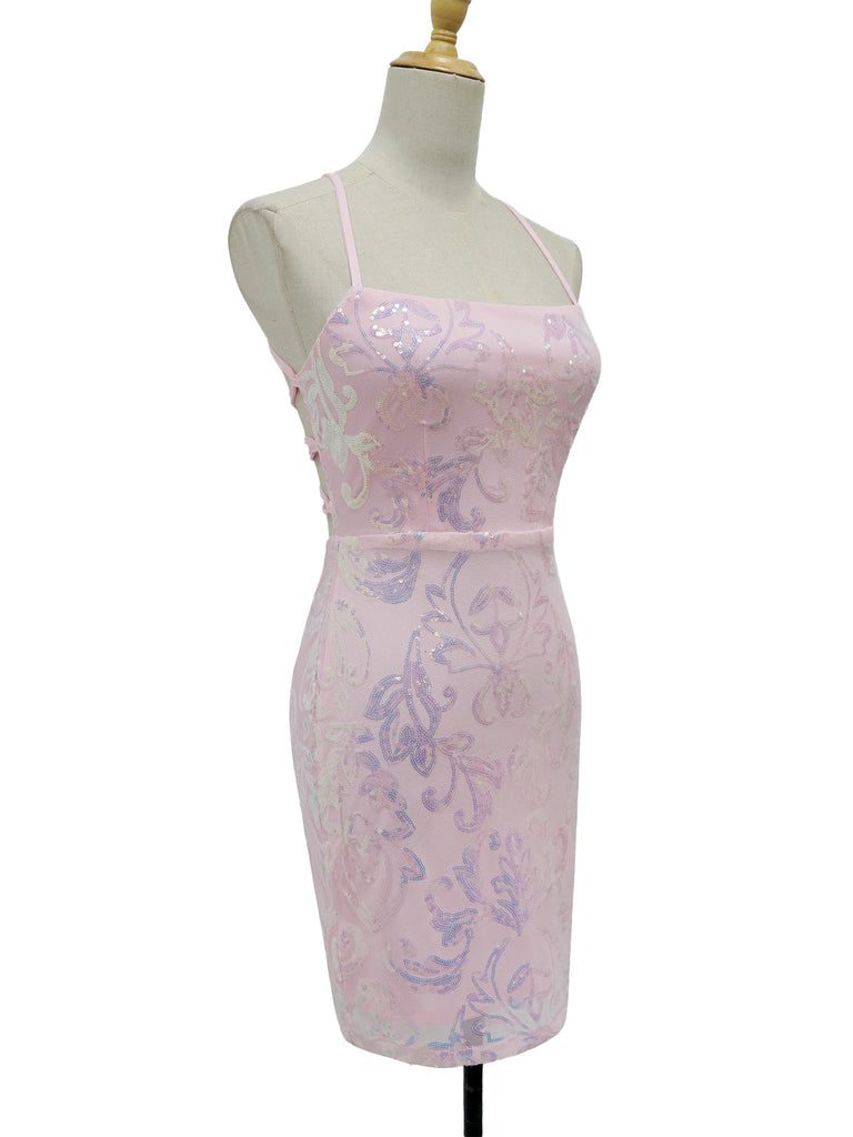 1920s Solid Sequin Spaghetti Strap Backless Dress