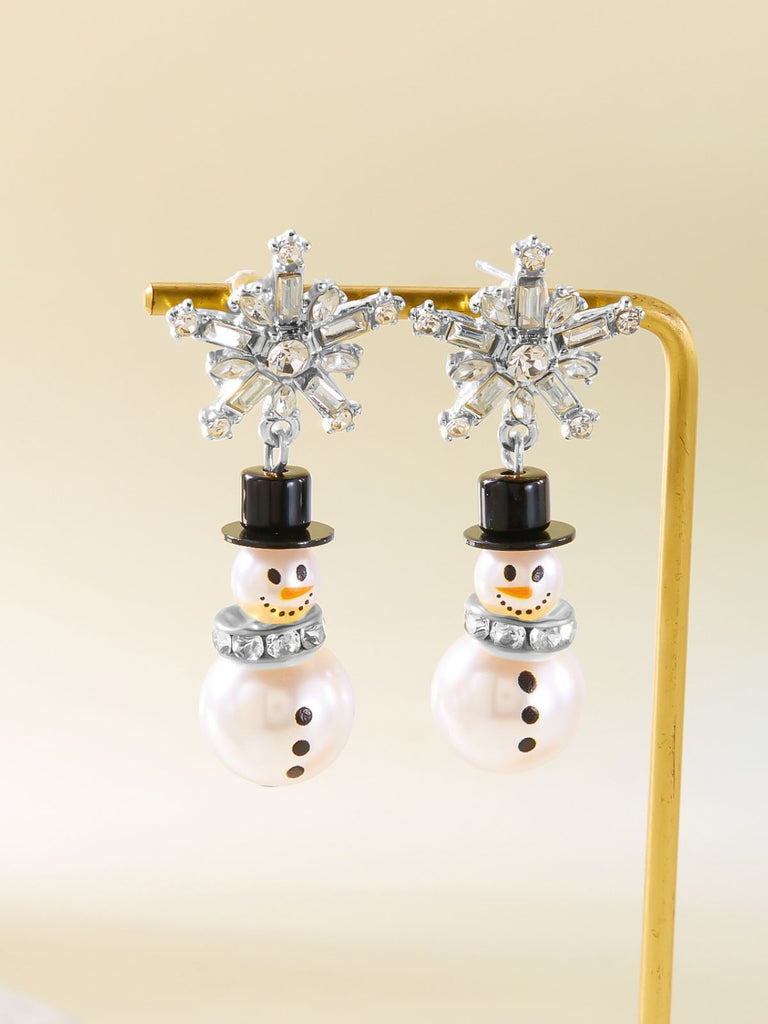 Christmas Rhinestone Snowflake Pearl Hat Snowman Stud Earrings