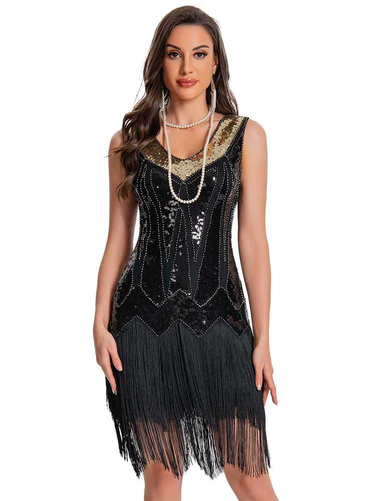 1920s Sequin Flapper Dress with Fringe Hem