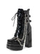 Black Patent Chains Gothic High Heels Boots