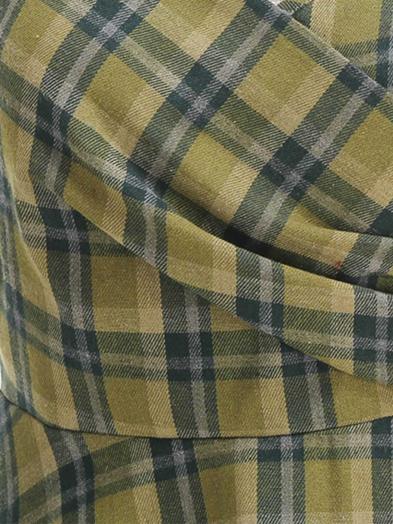 1950s Slip V-Neck Plaid Swing Dress