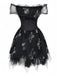 Black 1970s Vampire Bride Off-Shoulder Mesh Dress