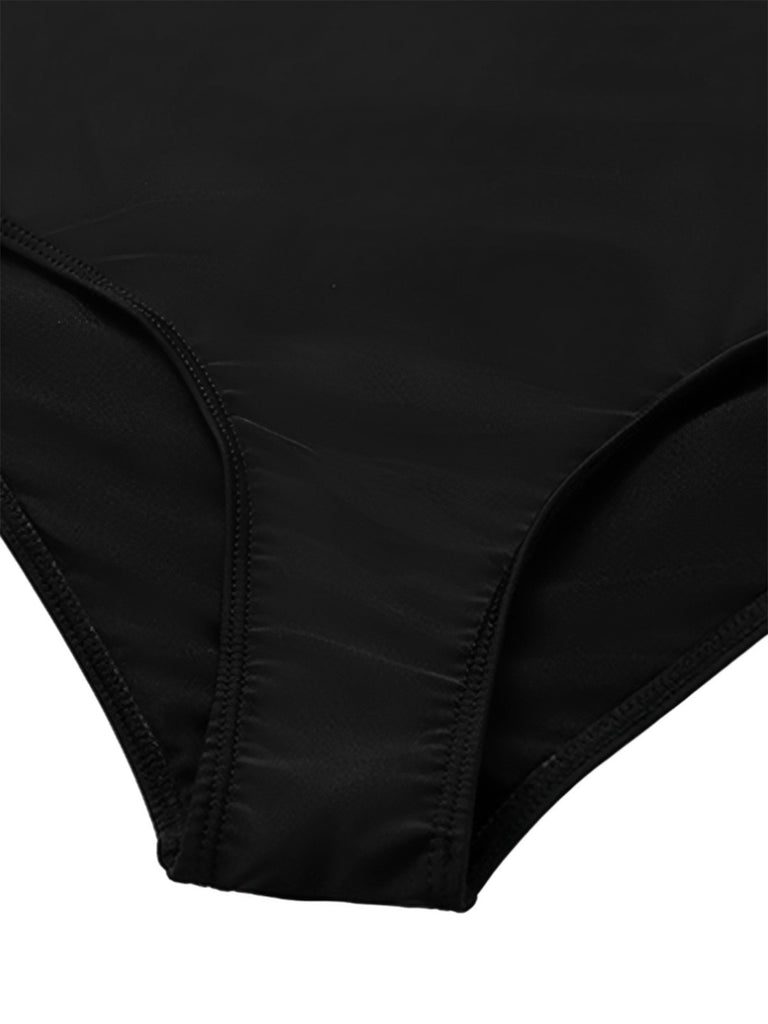 Black 1930s 3D Pearl Floral One-Piece Swimsuit