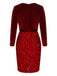 Red 1960s Velvet Sequined Patchwork Pencil Dress