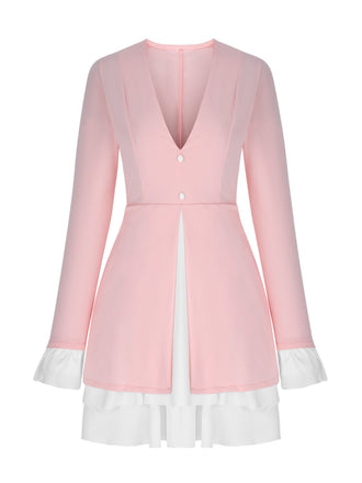 1960s V-Neck Layered Ruffle-Cuff Dress