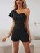 1950s One Shoulder Ruffles Solid Romper
