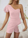 1950s One Shoulder Ruffles Solid Romper