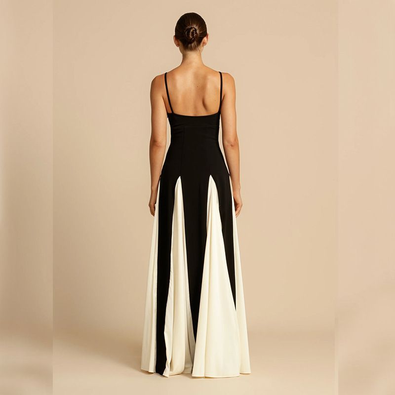 Black & White 1930s Solid Patchwork Maxi Dress