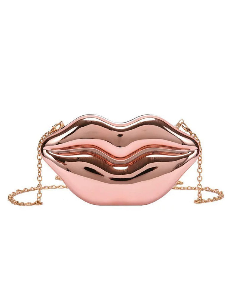 Lip-Shaped Metallic Shoulder Bag