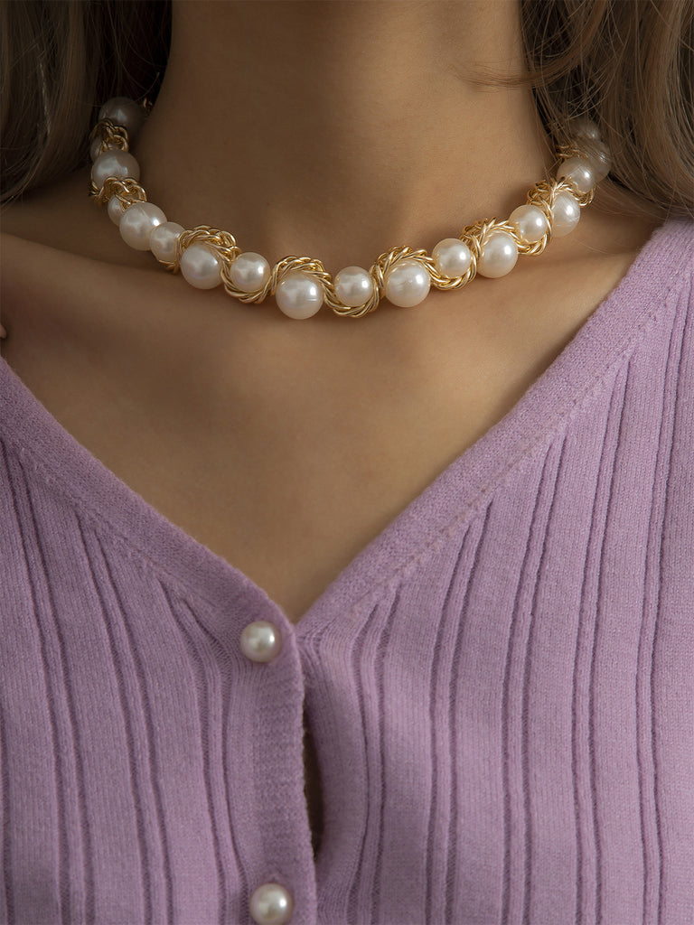 Vintage Alloy Wrap Pearl Necklace