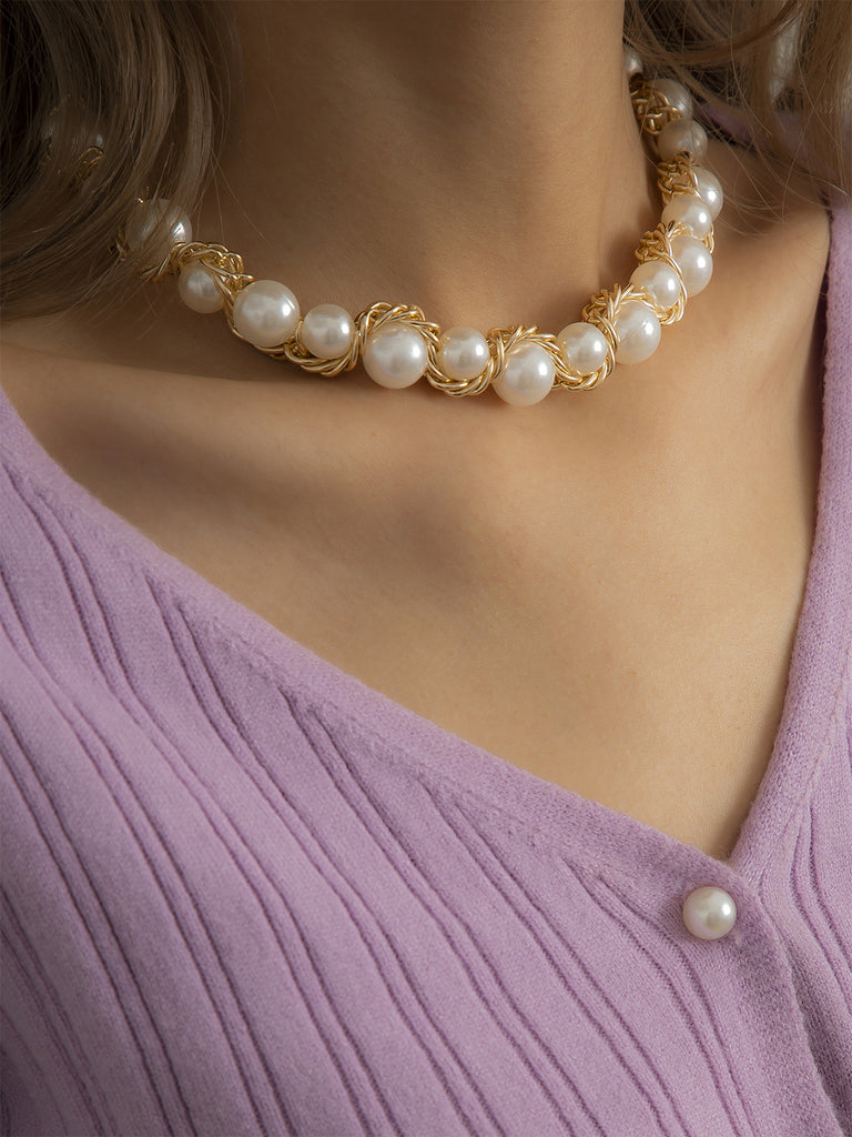 Vintage Alloy Wrap Pearl Necklace