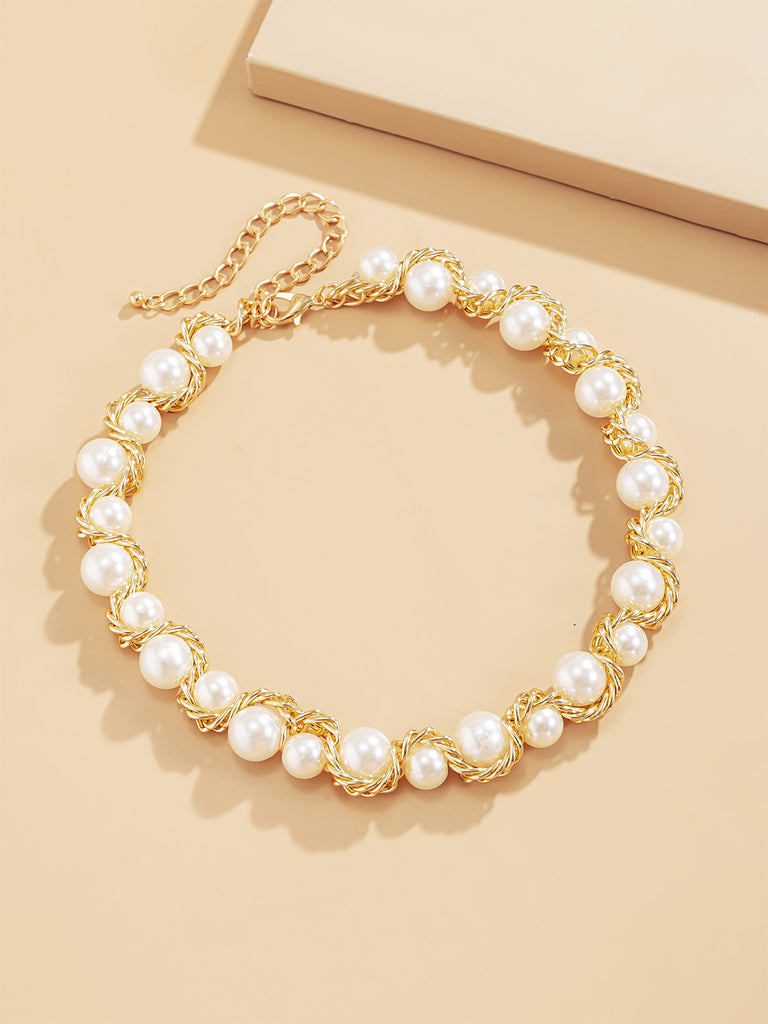 Vintage Alloy Wrap Pearl Necklace