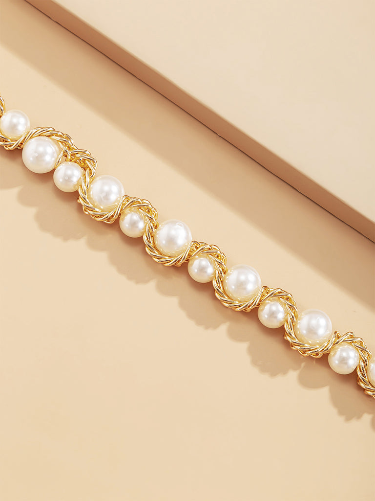 Vintage Alloy Wrap Pearl Necklace