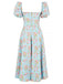 1940s Ditsy Floral Square Neck Slit Dress