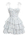 White 1960s Ditsy Floral Cake Dress
