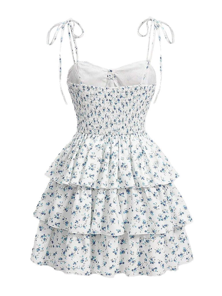 White 1960s Ditsy Floral Cake Dress