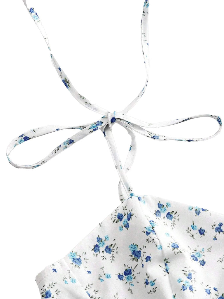 White 1960s Ditsy Floral Cake Dress