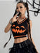 Black 1970s Halloween Pumpkin Face Sweater Vest