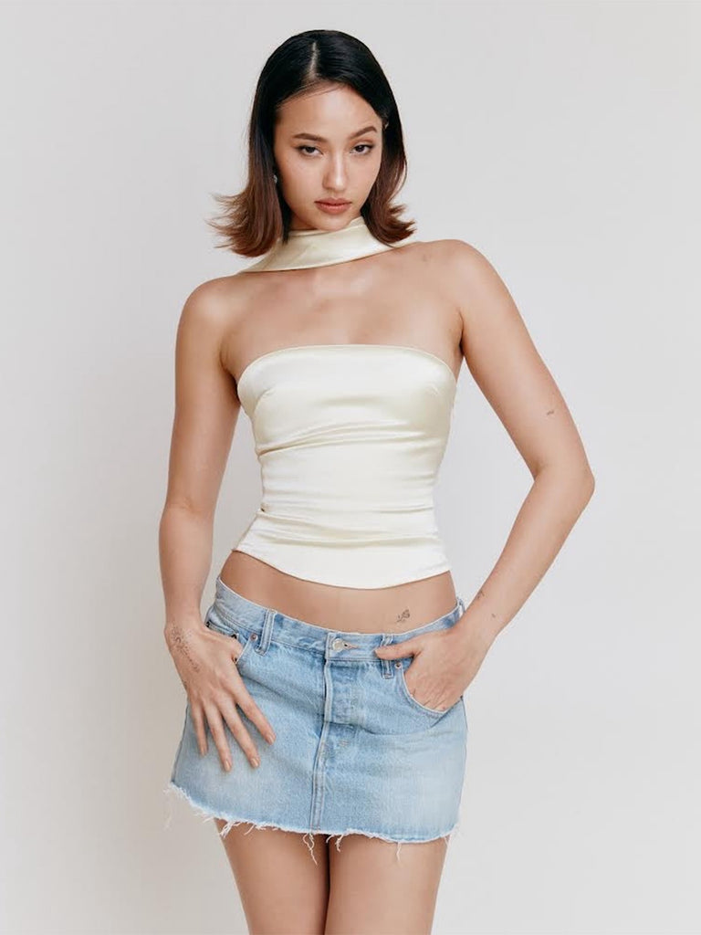 1960s Solid Satin Halter Neck Tube Top