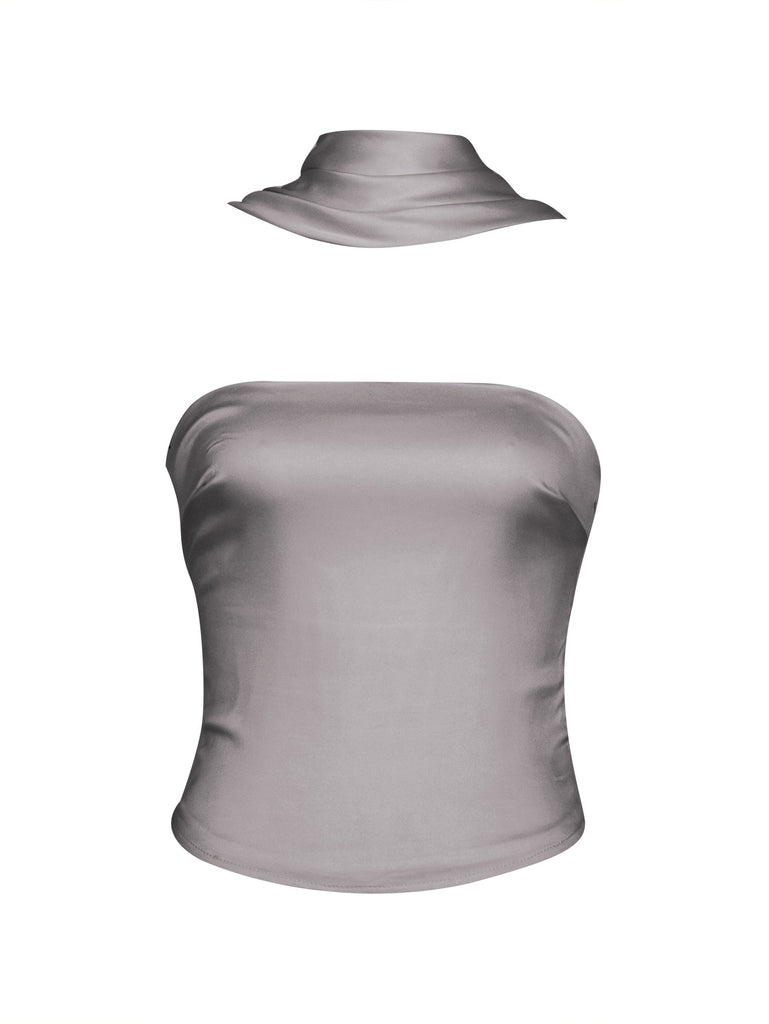 1960s Solid Satin Halter Neck Tube Top