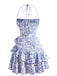 1970s Halter Tiered Ruffle Floral Dress