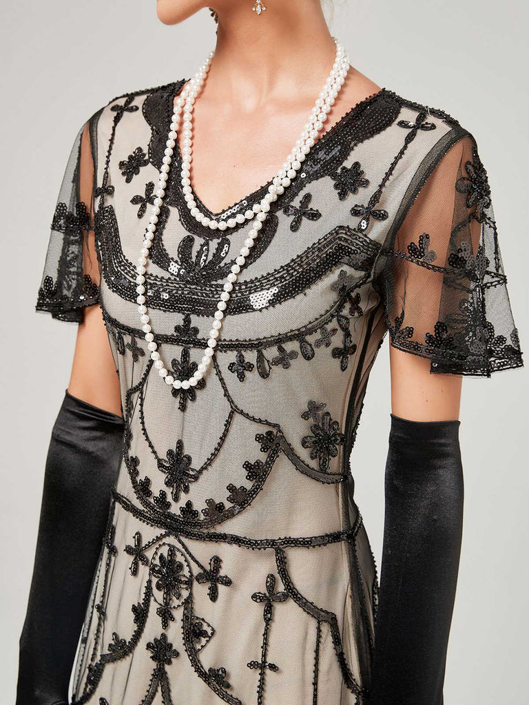 1920s V-Neck Sequined Mesh Mermaid Formal Dress