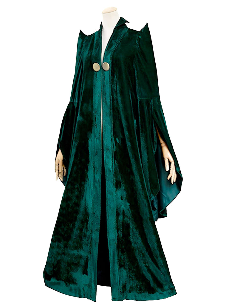 Green 1970s Halloween Velvet Witch Costume Cloak
