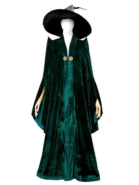 Green 1970s Halloween Velvet Witch Costume Cloak