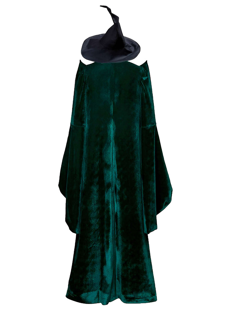 Green 1970s Halloween Velvet Witch Costume Cloak