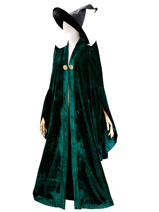 Green 1970s Halloween Velvet Witch Costume Cloak