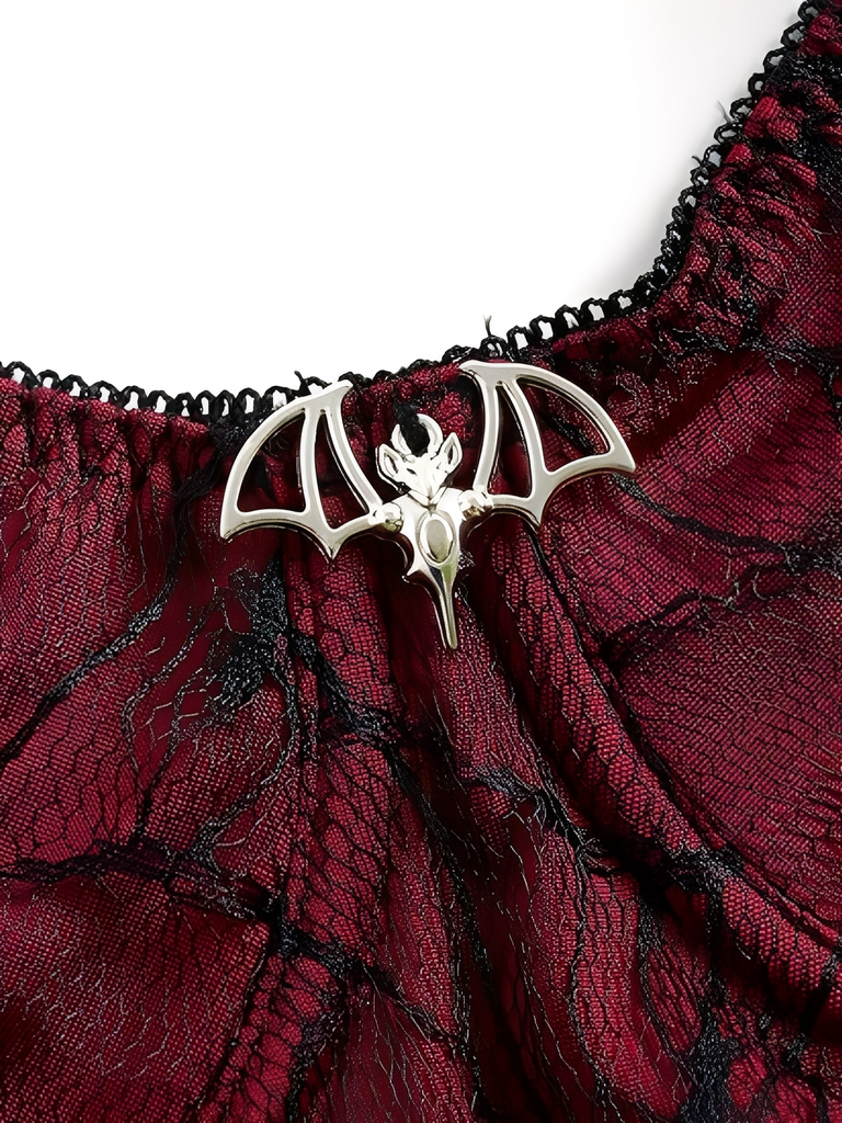 Wine Red 1970s Bat Spider Web Lace Camisole