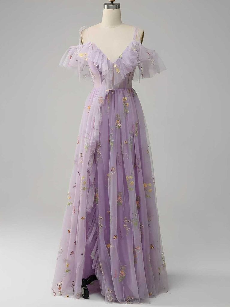 1970s Slip Floral Embroidered Mesh Slit Dress