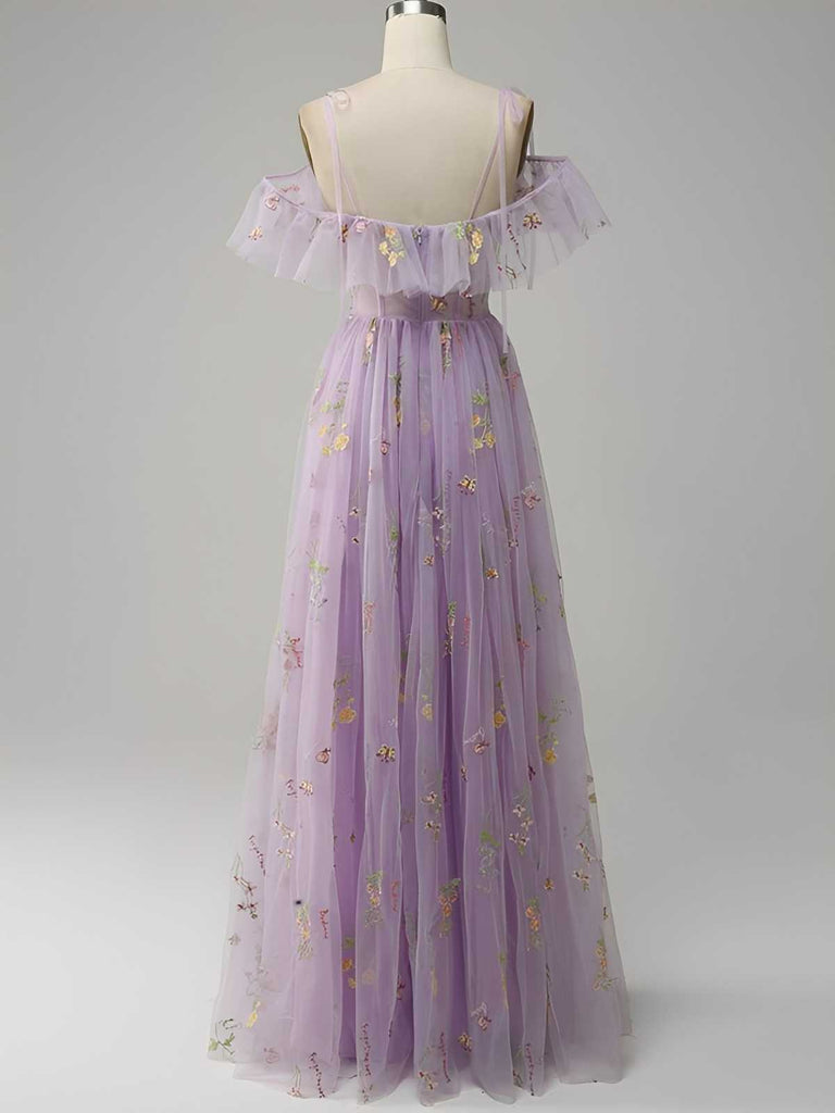 1970s Slip Floral Embroidered Mesh Slit Dress