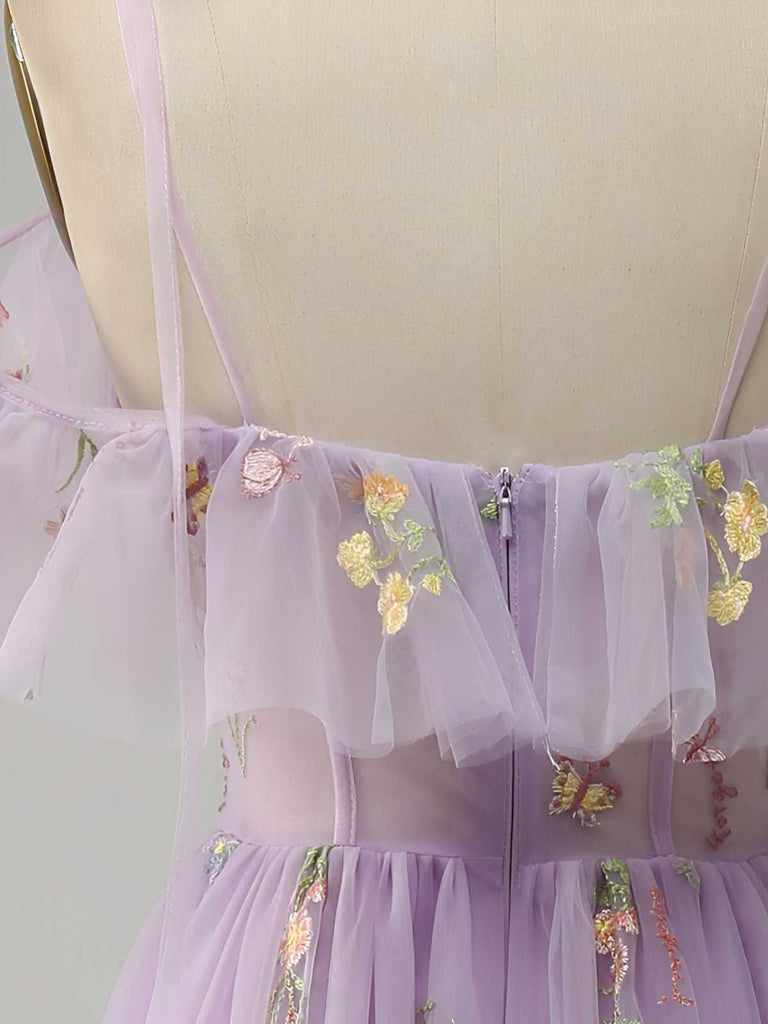 1970s Slip Floral Embroidered Mesh Slit Dress