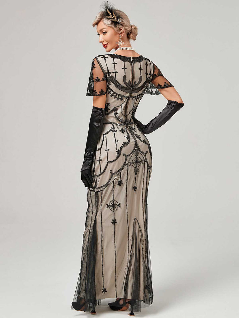 1920s V-Neck Sequined Mesh Mermaid Formal Dress