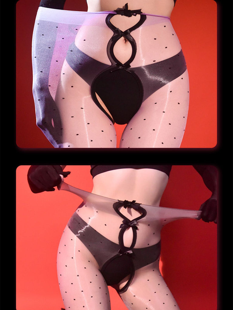 Aurora Polka Dot Bow Crotchless Tights